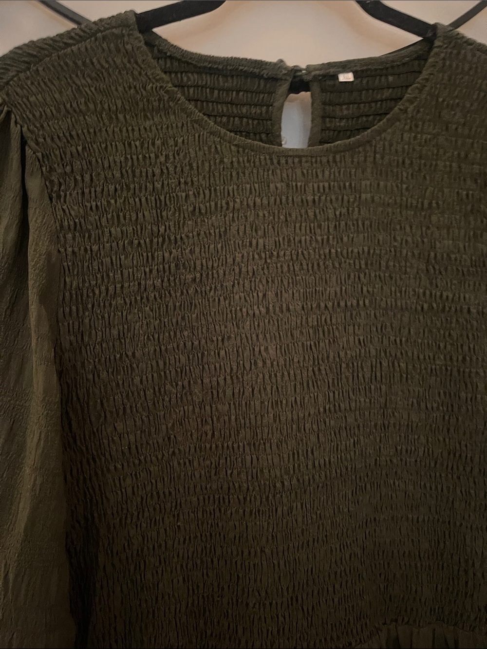Olive Green Long Sleeve Smocked Maxi Dress - Picture 5 of 6
